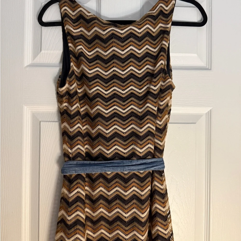 Tacera Striped Sleeveless Knit Maxi Dress Sheer Hem Belted Size M